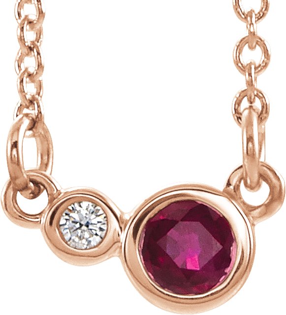 14K Gold Round Natural Ruby Accented Bezel-Set Necklace - Rose Gold