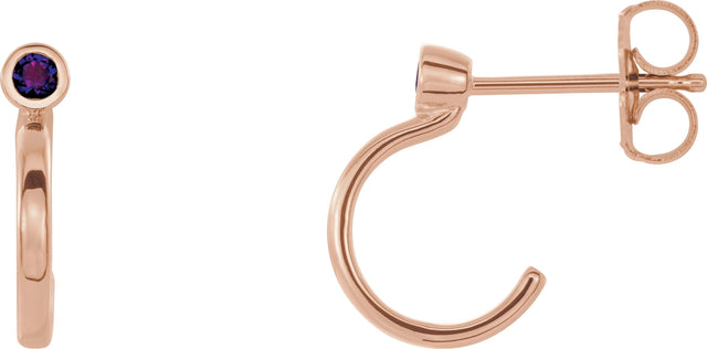 14K Gold Round Natural Amethyst Bezel-Set Hoop Earrings - Rose Gold