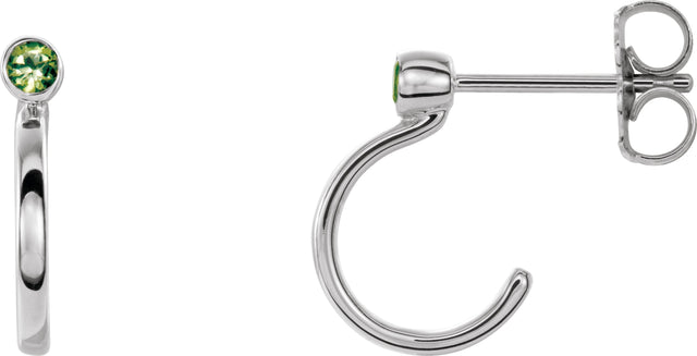 Platinum Round Natural Peridot Bezel-Set Hoop Earrings