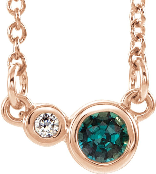 14K Gold Round Lab-Grown Alexandrite Accented Bezel-Set Necklace - Rose Gold