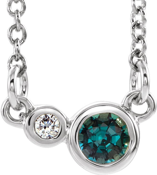 Platinum Round Lab-Grown Alexandrite Accented Bezel-Set Necklace