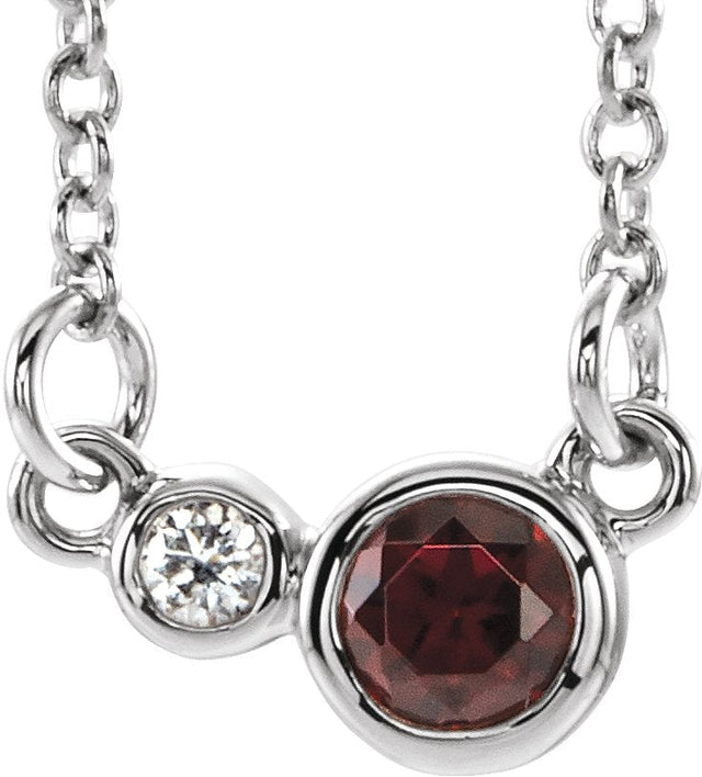 14K Gold Round Natural Mozambique Garnet Accented Bezel-Set Necklace - White Gold