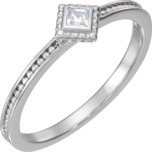 14K Gold Square Natural Diamond Family Stackable Ring – 2.5x2.5mm - White Gold