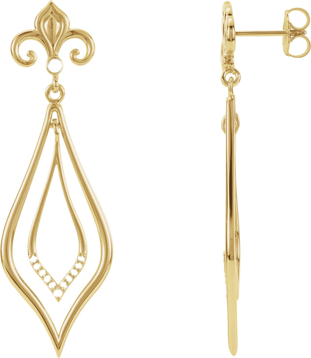 14K Gold Round Natural Diamond Fleur-de-lis Earrings – 1.75mm Stones