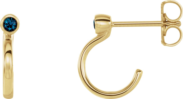 14K Gold Round Lab-Grown Alexandrite Bezel-Set Hoop Earrings - Yellow Gold
