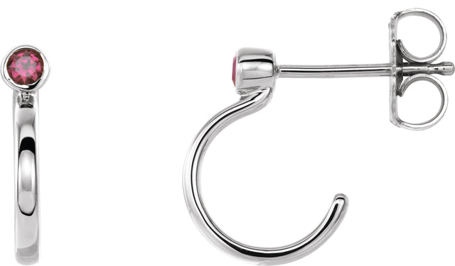 14K Gold Round Lab-Grown Ruby Bezel-Set Hoop Earrings - White Gold