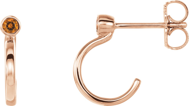 14K Gold Round Natural Citrine Bezel-Set Hoop Earrings - Rose Gold