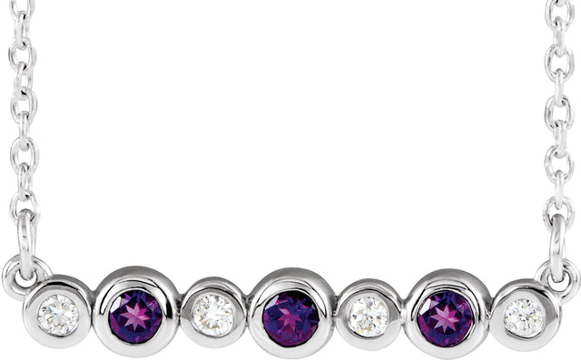 Platinum Round Natural Amethyst Bezel-Set Bar Necklace – 0.08 CTW