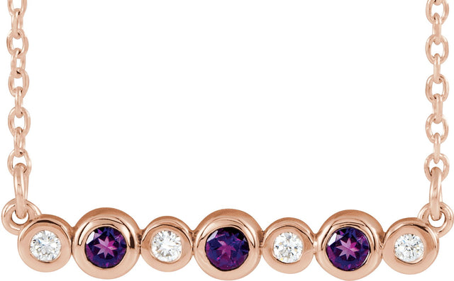 14K Gold Round Natural Amethyst Bezel-Set Bar Necklace – 0.08 CTW - Rose Gold