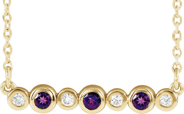 14K Gold Round Natural Amethyst Bezel-Set Bar Necklace – 0.08 CTW - Yellow Gold