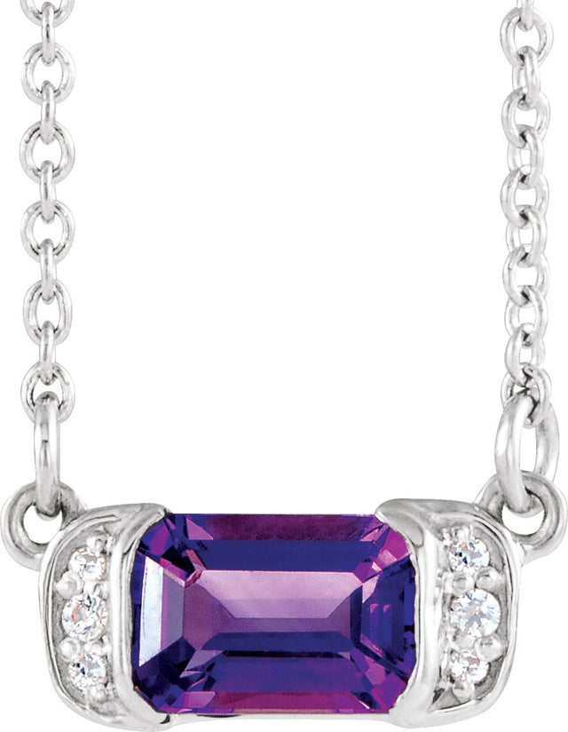 Platinum Emerald Natural Amethyst Accented Bar Necklace