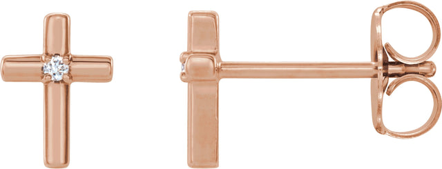 14K Gold Round Natural Diamond Solitaire Cross Earrings - Rose Gold