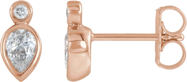 14K Gold Pear Natural Diamond Bezel-Set Earrings - Rose Gold