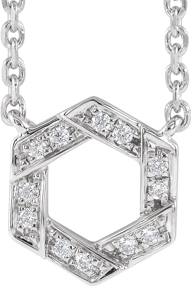 14K Gold Round Natural Diamond Accented Geometric Necklace - White Gold