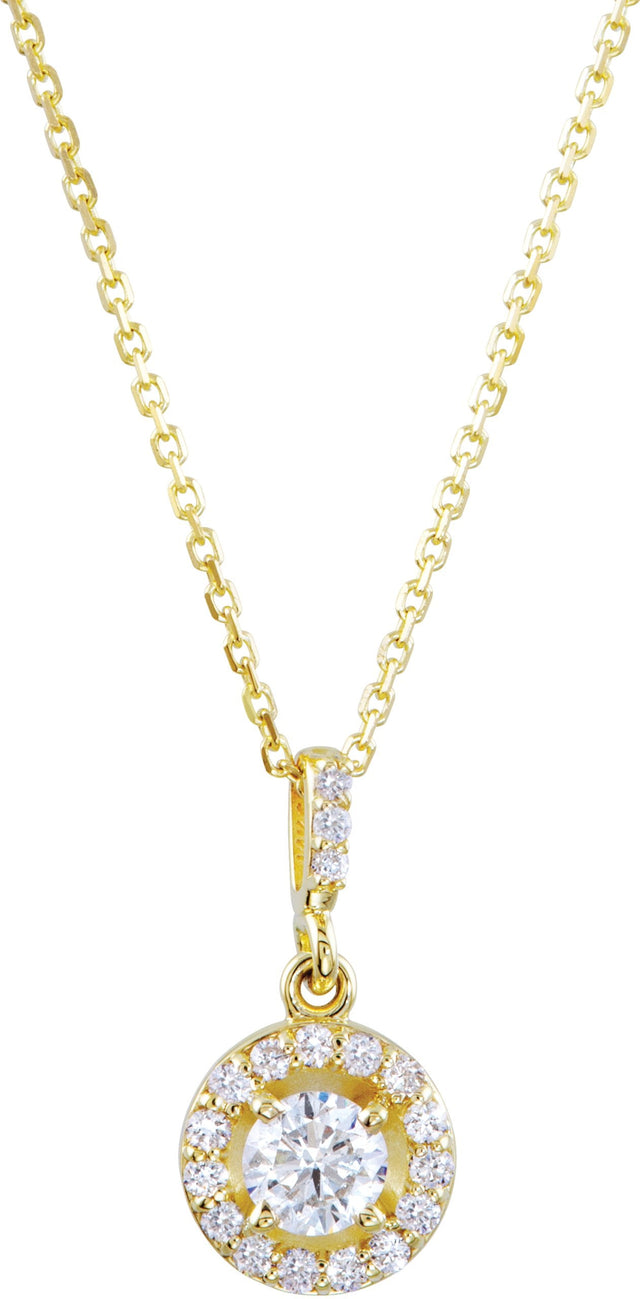 14K Gold Round Lab-Grown Diamond Halo-Style Necklace or Pendant - Yellow Gold