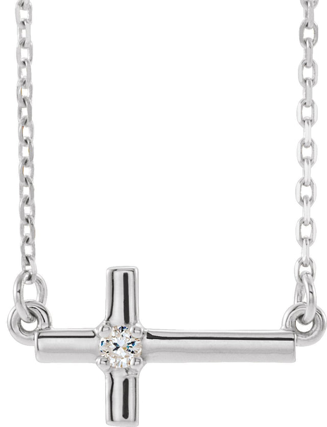 14K Gold Round Natural Diamond Sideways Cross Necklace – up to 1/10 CTW - White Gold