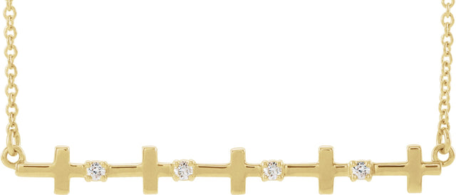 14K Gold Round Natural Diamond Cross Bar Necklace - Yellow Gold