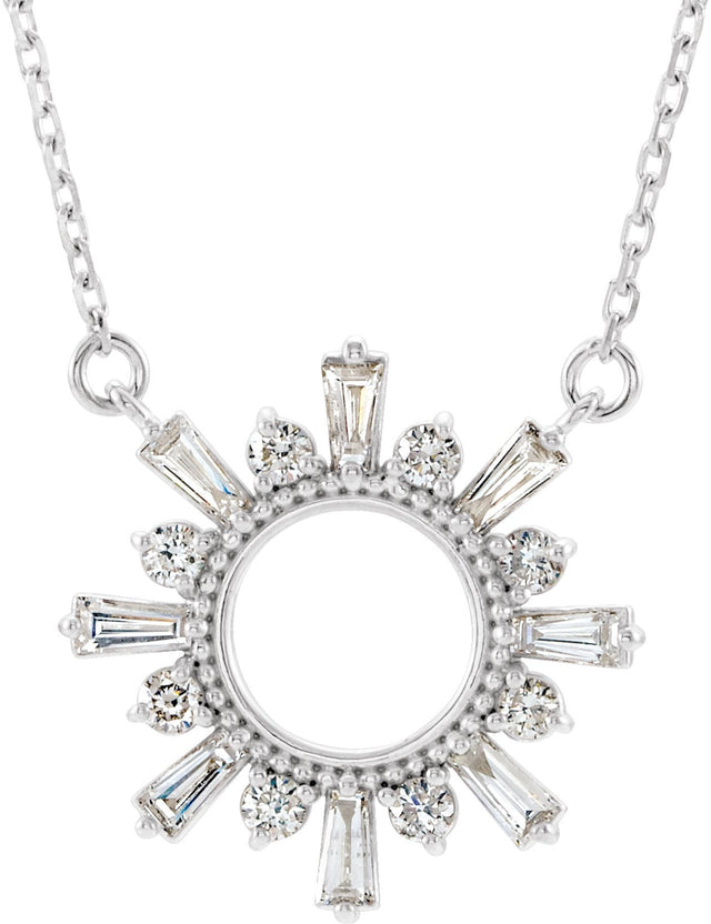 14K Gold Tapered Baguette Natural Diamond Accented Circle Necklace - White Gold
