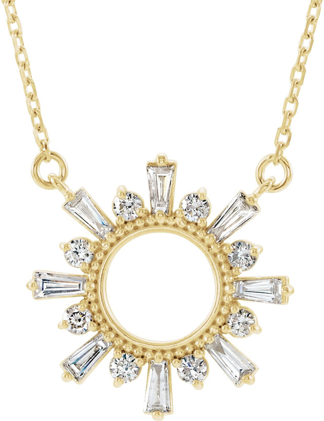 14K Gold Tapered Baguette Natural Diamond Accented Circle Necklace - Yellow Gold