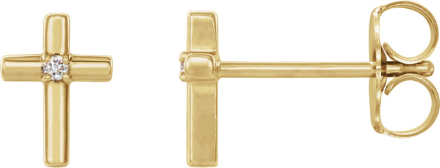 14K Gold Round Natural Diamond Solitaire Cross Earrings - Yellow Gold