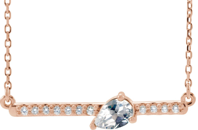 14K Gold Pear Natural Diamond Accented Bar Necklace - Rose Gold