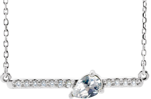 Platinum Pear Natural Diamond Accented Bar Necklace