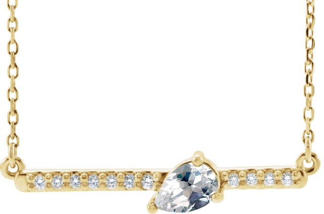14K Gold Pear Natural Diamond Accented Bar Necklace - Yellow Gold