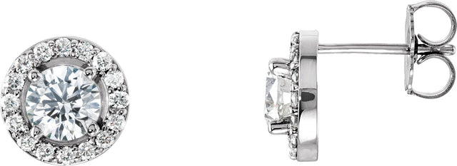 14K Gold Lab-Grown Diamond Round 4-Prong Halo-Style Earrings - White Gold