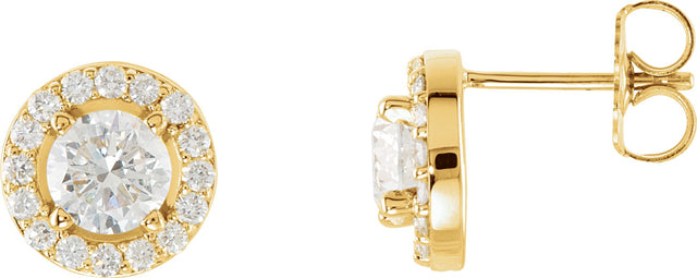 14K Gold Lab-Grown Diamond Round 4-Prong Halo-Style Earrings - Yellow Gold
