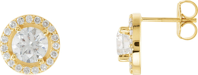 14K Gold Lab-Grown Diamond Round 4-Prong Halo-Style Earrings - Yellow Gold