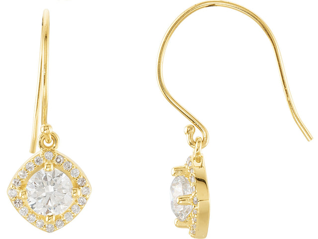 14K Gold Round Natural Diamond Halo-Style Earrings – 3.4-6.3mm Stones - Yellow Gold