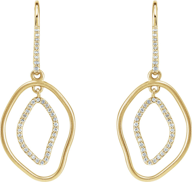 14K Gold Round Natural Diamond Open Silhouette Dangle Earrings II