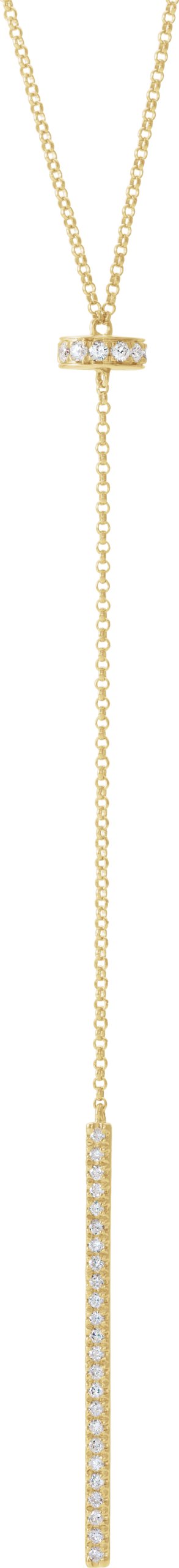 14K Gold Round Natural Diamond Bar Y Necklace V - Yellow Gold