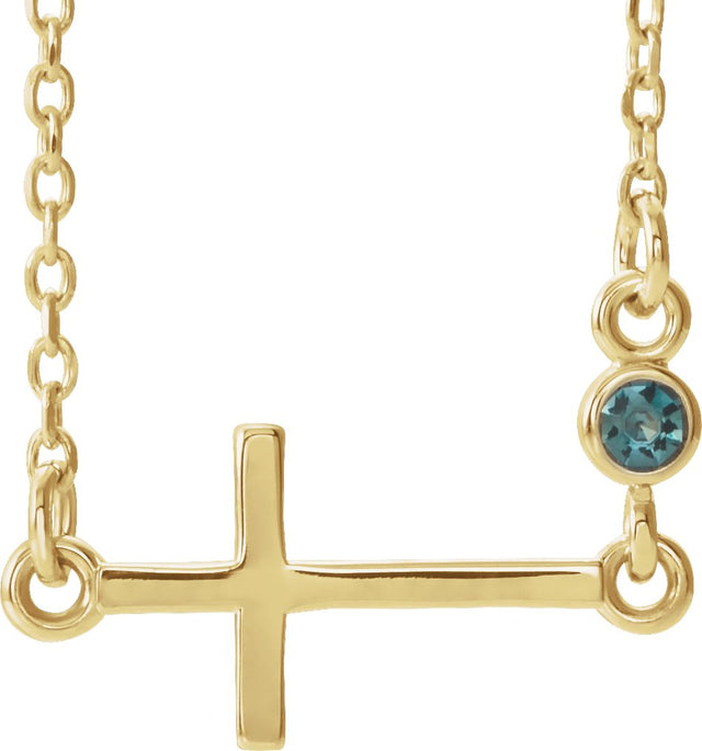 14K Gold Round Natural Alexandrite Accented Sideways Cross Necklace - Yellow Gold