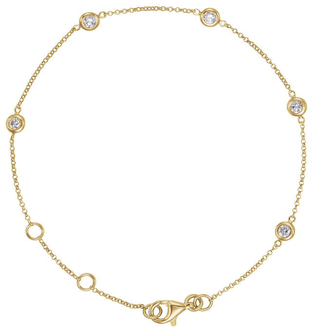 14K Gold Round Natural Diamond Bezel-Set Station Bracelet – 2.3mm Stones - Yellow Gold