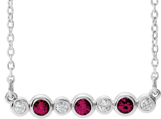 14K Gold Round Natural Ruby Bezel-Set Bar Necklace – 0.08 CTW - White Gold