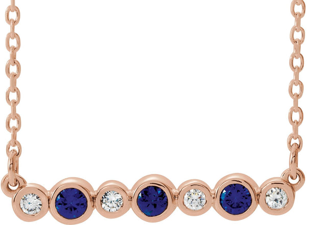 14K Gold Round Lab-Grown Blue Sapphire Bezel-Set Bar Necklace – 0.08 CTW - Rose Gold