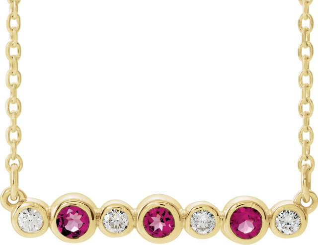 14K Gold Round Natural Pink Tourmaline Bezel-Set Bar Necklace – 0.08 CTW - Yellow Gold