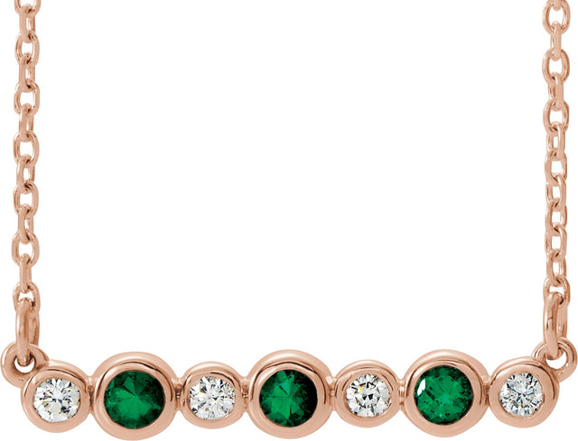 14K Gold Round Lab-Grown Emerald Bezel-Set Bar Necklace – 0.08 CTW - Rose Gold