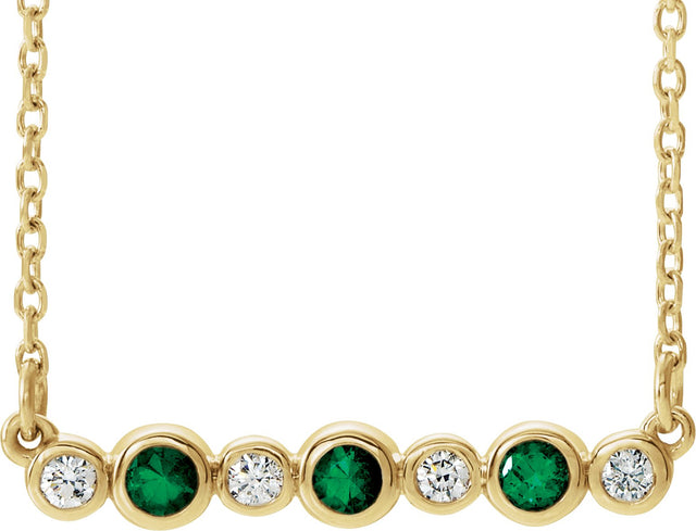 14K Gold Round Lab-Grown Emerald Bezel-Set Bar Necklace – 0.08 CTW - Yellow Gold