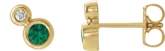 14K Gold Round Lab-Grown Emerald Accented Bezel-Set Earrings – 3-5mm Stones - Yellow Gold