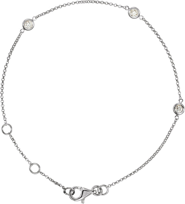 14K Gold Round Natural Diamond Bezel-Set Station Bracelet - White Gold