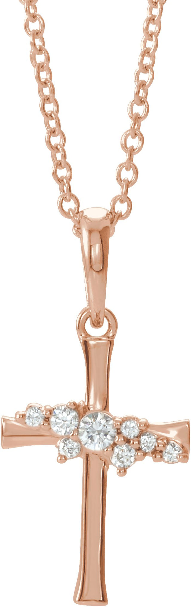 14K Gold Round Natural Diamond Cluster Cross Necklace or Pendant - Rose Gold