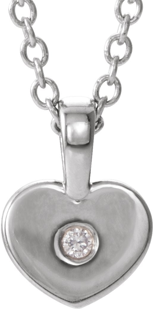 14K Gold Round Natural Diamond Youth Heart Necklace or Pendant - White Gold
