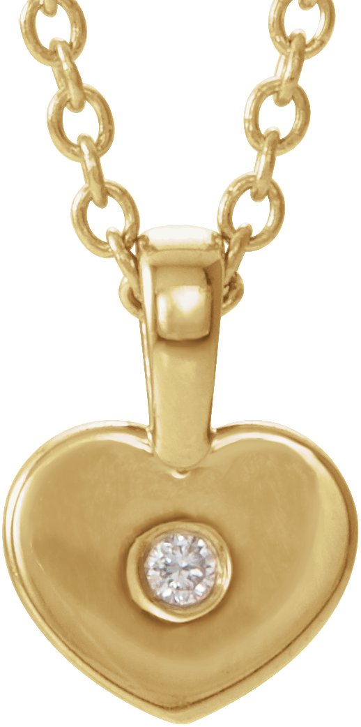 14K Gold Round Natural Diamond Youth Heart Necklace or Pendant - Yellow Gold