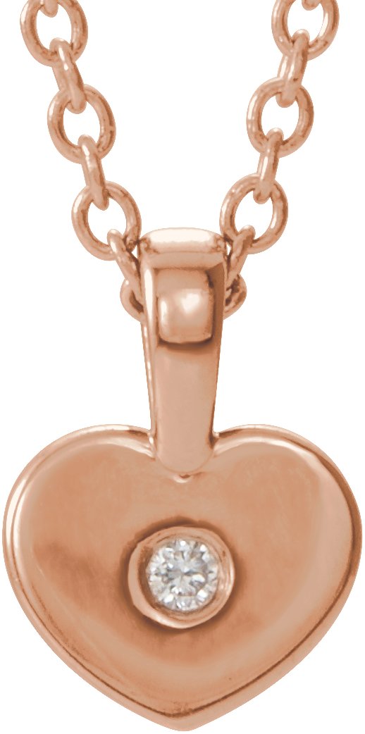 14K Gold Round Natural Diamond Youth Heart Necklace or Pendant - Rose Gold