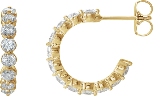 14K Gold Round Lab-Grown Diamond Accented Hoop Earrings – 2.2-3mm Stones - Yellow Gold