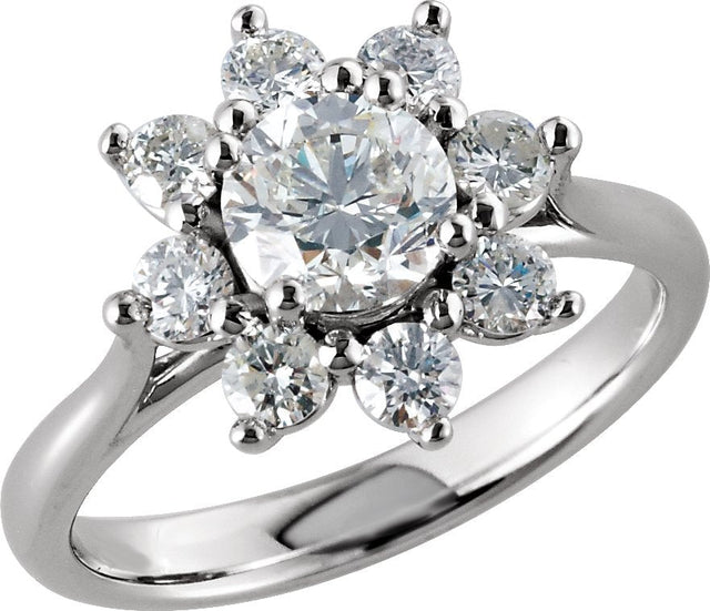 14K Gold Round Natural Diamond Cluster Ring – 6.3mm Stones - White Gold