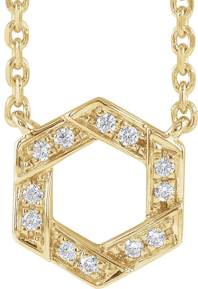 14K Gold Round Natural Diamond Accented Geometric Necklace - Yellow Gold
