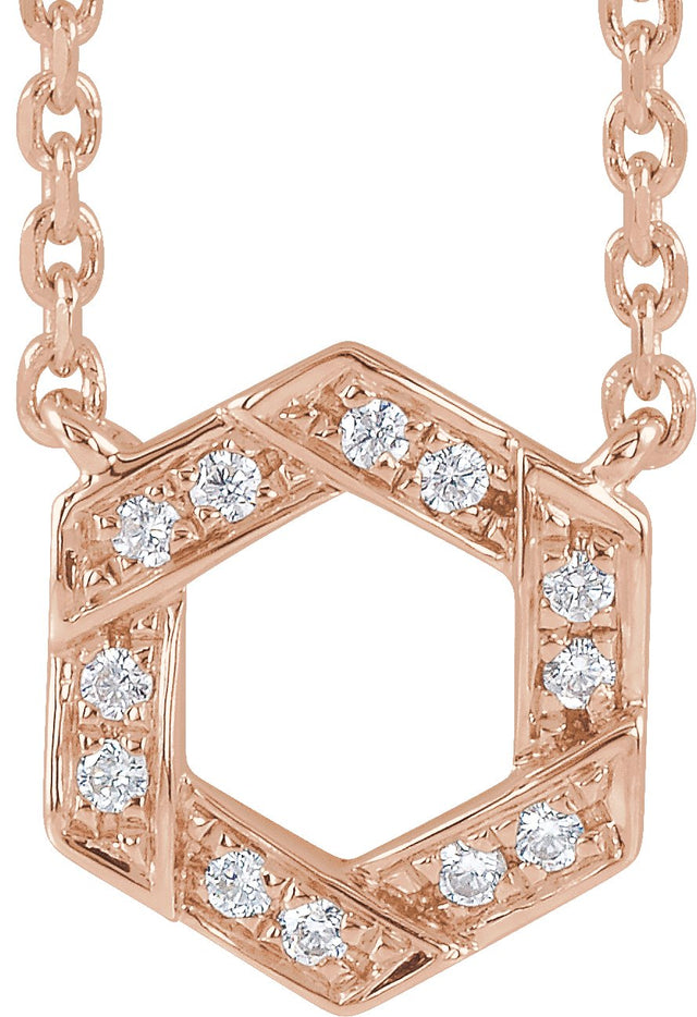 14K Gold Round Natural Diamond Accented Geometric Necklace - Rose Gold